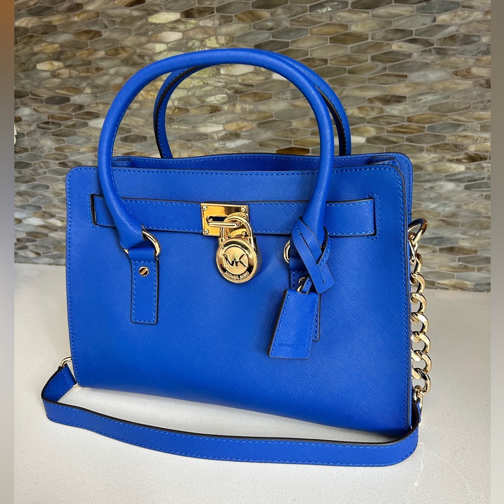 Michael Kors Sapphire Hamilton Satchel with Gold Hardware - Picture 3 of 9